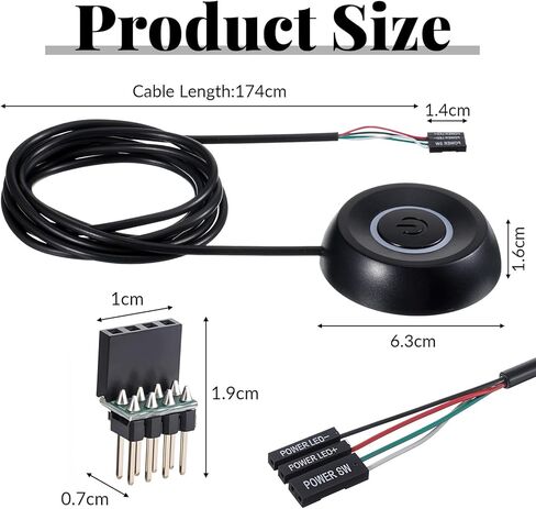 PC Power Button, PC Power Switch Desktop Computer External ON/Off LED Indicator Powers Supply Button SW Extension with Adhesive Mount for Computer Motherboard (Black) in Kuwait