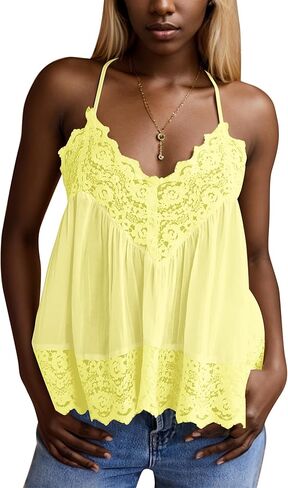 MISSACTIVER Women's Lace Trim Spaghetti Strap Cami Top Scalloped Hem Sleeveless Backless V Neck Racerback Flowy Tank Camisole in Saudi Arabia