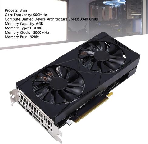 192-bit Gaming Graphics Card, 6GB GDDR6 Video Card, Dual Fan Cooling, AI Upscaling Support, Advanced Light Rendering for AAA Gaming Desktop in Kuwait