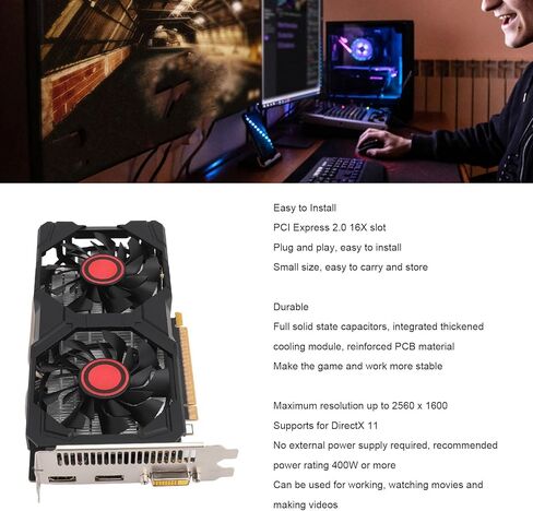 بطاقة رسومات الألعاب Cryfokt 1060 3GB GDDR5 192bit، ذاكرة PCIe 2.0 x16 بسرعة 1380 ميجا هرتز Core 7000 ميجا هرتز، مع تبريد مزدوج المروحة ومكثفات صلبة، لتحرير فيديو ألعاب الكمبيوتر المكتبي ومتعددة الاستخدامات in Kuwait