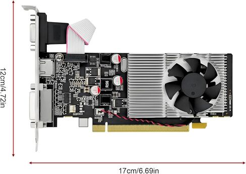 بطاقة رسومات GDDR3 سعة 1 جيجابايت 64 بت 1029-1228 ميجاهرتز PCI Express VGA DVI منفذ 1080P مع دعامة منخفضة ومروحة هادئة لألعاب الكمبيوتر المكتبي والمكاتب in Kuwait