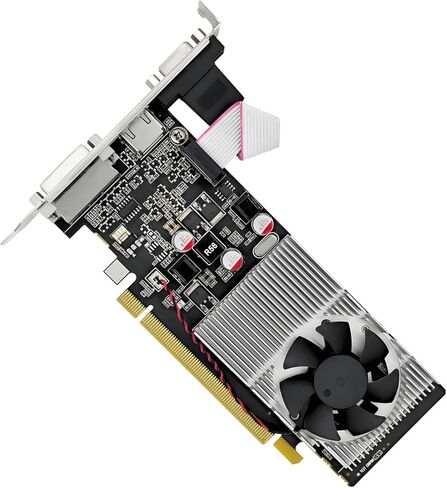 بطاقة رسومات GDDR3 سعة 1 جيجابايت 64 بت 1029-1228 ميجاهرتز PCI Express VGA DVI منفذ 1080P مع دعامة منخفضة ومروحة هادئة لألعاب الكمبيوتر المكتبي والمكاتب in Kuwait