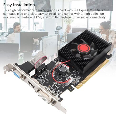 بطاقة رسومات Zopsc 1 جيجا DDR3 64 بت، بطاقة فيديو PCIe 2.0 مع HDMI DVI VGA، رسومات ألعاب بمروحة تبريد واحدة للكمبيوتر المكتبي والكمبيوتر المكتبي in Kuwait