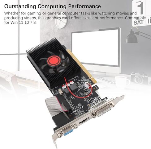 بطاقة رسومات Zopsc 1 جيجا DDR3 64 بت، بطاقة فيديو PCIe 2.0 مع HDMI DVI VGA، رسومات ألعاب بمروحة تبريد واحدة للكمبيوتر المكتبي والكمبيوتر المكتبي in Kuwait