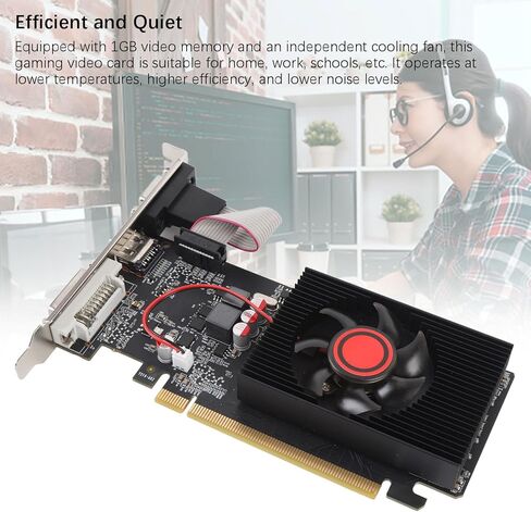 بطاقة رسومات Zopsc 1 جيجا DDR3 64 بت، بطاقة فيديو PCIe 2.0 مع HDMI DVI VGA، رسومات ألعاب بمروحة تبريد واحدة للكمبيوتر المكتبي والكمبيوتر المكتبي in Kuwait