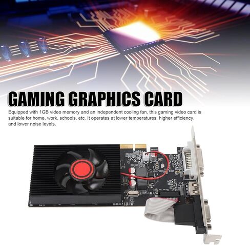 بطاقة رسومات Zopsc 1 جيجا DDR3 64 بت، بطاقة فيديو PCIe 2.0 مع HDMI DVI VGA، رسومات ألعاب بمروحة تبريد واحدة للكمبيوتر المكتبي والكمبيوتر المكتبي in Kuwait