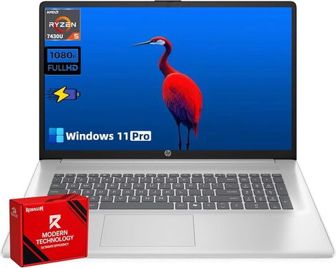 كمبيوتر محمول HP 17.3 بوصة FHD للعمل والدراسة - ذاكرة الوصول العشوائي 16 جيجابايت، 512 جيجابايت SSD، معالج AMD Ryzen 5 7430U، Wifi6، Win11 Pro، كمبيوتر متعدد المهام للعمل عن بعد والاجتماعات عبر الإنترنت والطلاب والمكاتب المنزلية in Kuwait