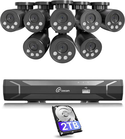 Loocam NVR Security Camera System 8CH 8MP with 2TB HDD, 8pcs 4K POE IP Cameras for Home Security, AI Human/Vehicle Detection, 24/7 Recording POE Camera System, Remote Access, Plug & Play in Saudi Arabia