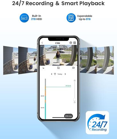 نظام كاميرا Loocam 5MP POE للرؤية الليلية الملونة، نظام كاميرا أمان سلكي 4 قطع، H.265+ 8CH NVR مع 2 تيرابايت HDD للتسجيل على مدار الساعة طوال أيام الأسبوع، اكتشاف الإنسان/المركبة بالذكاء الاصطناعي، إنذار صفارات الإنذار، صوت ثنائي الاتجاه in Kuwait