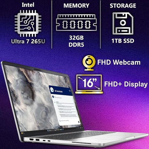 Dell Pro 16 Plus PB16250 (يستبدل Latitude 5550) AI Business Notebook 16 بوصة FHD+ Intel Ultra 7-265U، ذاكرة الوصول العشوائي DDR5 سعة 32 جيجابايت، 1 تيرابايت SSD PCIe، Wi-Fi 6E، BT، لوحة مفاتيح بإضاءة خلفية، كاميرا ويب HD، RJ-45، ويندوز 11 برو - فضي in Kuwait
