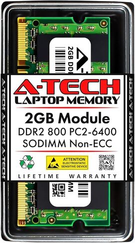 A-Tech استبدال ذاكرة الوصول العشوائي 2 جيجا بايت لـ CT25664AC800 | DDR2 800MHz PC2-6400 CL6 SODIMM 1.8V Non-ECC SO-DIMM 200-Pin كمبيوتر محمول، وحدة ذاكرة الكمبيوتر المحمول in Kuwait