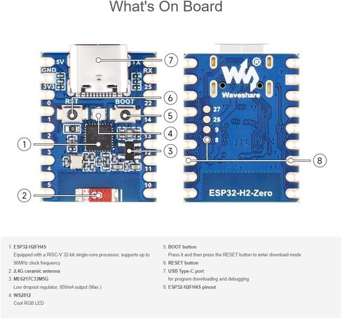 Waveshare 2Pack ESP32-H2 لوحة تطوير صغيرة تعتمد على شريحة ESP32-H2FH4S، معالج RISC-V 32 بت أحادي النواة، يدعم الاتصالات اللاسلكية BLE/Zigbee/Thread، فلاش 4 ميجابايت in Kuwait