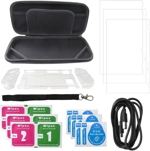 Clear Protective Shell Hard Case Cover for Nintendo Switch, Black Carrying Bag and 3Pcs Clear Screen Protector, Water-Resistant and Dustproof in Kuwait