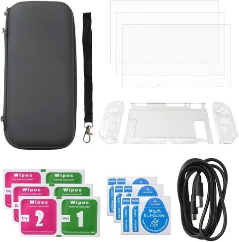 For Nintendo Switch - Clear Protective Shell Hard Case Cover and Black Carrying Bag and Screen Protector to Protects From Accidental Bumps, Scratches in Kuwait