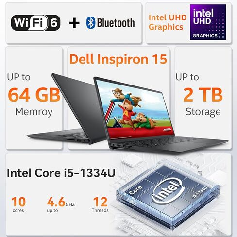كمبيوتر محمول Dell Inspiron 15 3530 بشاشة تعمل باللمس، Intel 10-Core i5 1334U، ذاكرة وصول عشوائي 64 جيجابايت، 2 تيرابايت SSD، شاشة FHD مضادة للتوهج 15.6 بوصة، Wi-Fi 6، Ai Copilot، Windows 11 Pro، للأعمال والطلاب in Kuwait