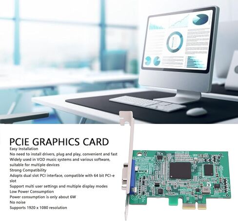 بطاقة رسومات Zopsc PCIe، ذاكرة فيديو 512 ميجابايت، واجهة VGA، استهلاك منخفض للطاقة، بدون توصيل وتشغيل، مع واجهة PCI بفتحة مزدوجة للكمبيوتر المكتبي، أوضاع عرض متعددة in Kuwait