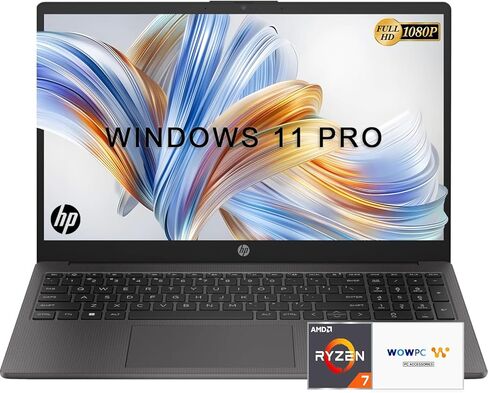 HP New G10 15.6" FHD Business Laptop, AMD Ryzen 7 7730U Processor (Beats i7-1355U), 32GB RAM, 512GB SSD, Spill-Resistant Keyboard, Up to 12hrs Battery Life, Windows 11 Pro, WOWPC Recovery USB in Kuwait