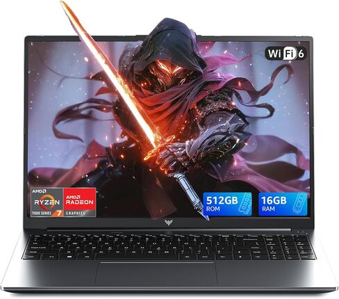 KAIGERR 2026 Laptop, AMD Ryzen 7 7735HS (8C/16T, Up to 4.75GHz), 16GB DDR5 512GB NVMe SSD Laptop Computer, Up to 4TB, 16-inch FHD Display, WiFi 6, Backlit KB, Type-C, Dual Fans in Kuwait