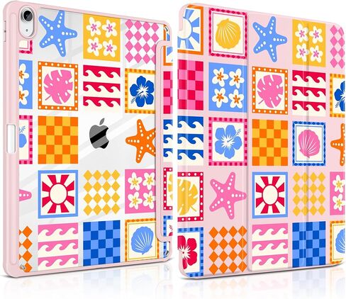 حافظة لجهاز iPad Air 13 بوصة M4 M3 M2 2026 2025 2024 - [حامل قلم رصاص مدمج]، ظهر صلب شفاف أنيق مقاوم للصدمات، حامل ثلاثي الطي، إيقاظ/نوم تلقائي، للنساء اللطيفات، نقطة بيضاء وردية in Kuwait