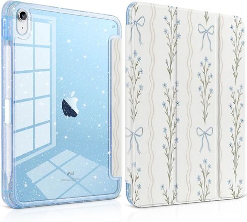 Glitter Case for iPad Air 11 Inch M4 M3 M2 (2026/2025/2024), iPad Air 5th/4th (2022/2020) with Pencil Holder, Cute Sparkly Slim Cover for Girls and Kids, Clear Back Shell, Retro Floral in Kuwait