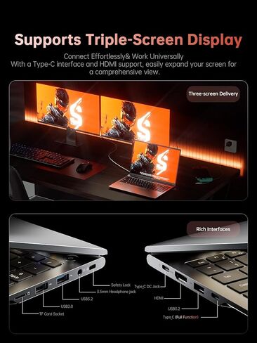 KAIGERR 2026 Laptop, AMD Ryzen 7 7735HS (8C/16T, Up to 4.75GHz), 16GB DDR5 512GB NVMe SSD Laptop Computer, Up to 4TB, 16-inch FHD Display, WiFi 6, Backlit KB, Type-C, Dual Fans in Kuwait