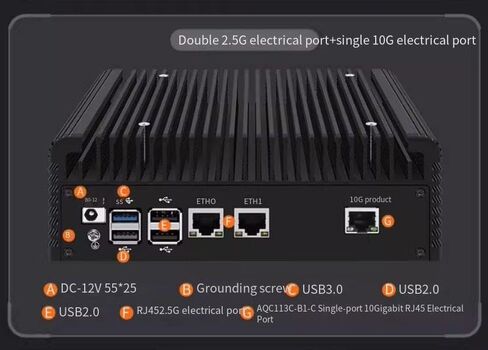 Fanless Mini PC, Alder Lake N200 (Up to 3.7GHz) NO DDR5 RAM NO M.2 NVMe SSD,Firewall Hardware AQC113C-B1-C 10GbE RJ45, 2x2.5GbE LAN OPNsense Appliance,AES-NI, 2HD, TF/WiFi 6,2SATA in Kuwait
