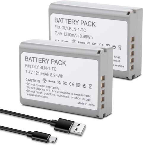 2-Pack BLN-1D Battery Replacement for Olympus BLN-1 BLN1 Battery, BCN-1 BCN1 Charger, M-D E-M1, OM-D E-M5, OM-D E-M5 Mark II, Pen E-P5, Pen-F Camera 1210mAh in Kuwait