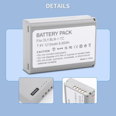 2-Pack BLN-1D Battery Replacement for Olympus BLN-1 BLN1 Battery, BCN-1 BCN1 Charger, M-D E-M1, OM-D E-M5, OM-D E-M5 Mark II, Pen E-P5, Pen-F Camera 1210mAh in Kuwait