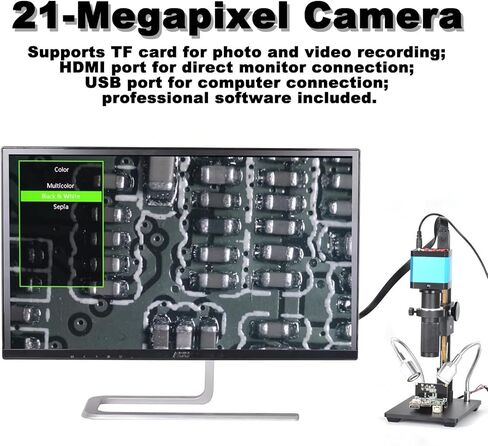 كاميرا مجهرية وكاميرا مجهرية USB بدقة 21 ميجابكسل و60 إطارًا في الثانية مع كابل HDMI ومجهر USB لحام ثنائي الفينيل متعدد الكلور والعمل الإلكتروني والفحص الصناعي in Kuwait