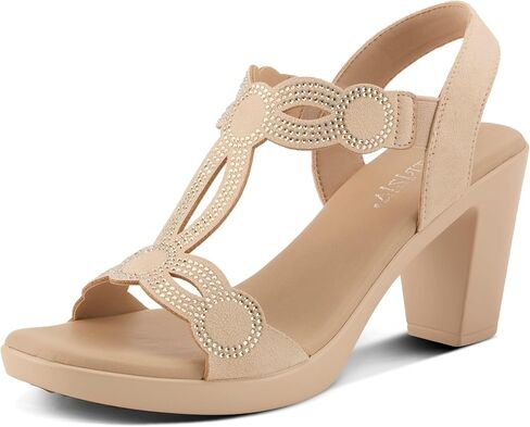 PATRIZIA Women's ILLARA Slip-On T-Strap Heels - Crystal Embellished, Elastic Goring, Cushioned Comfort in Saudi Arabia