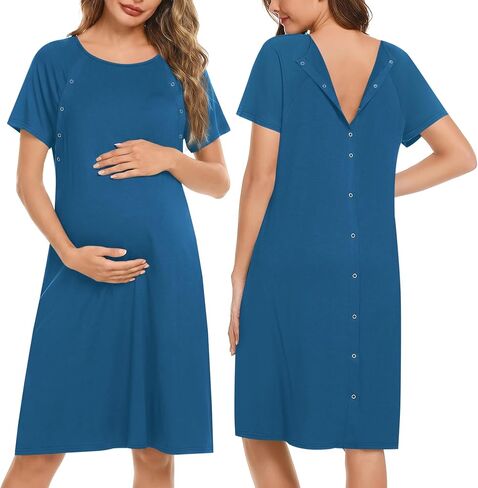 ثوب نوم نسائي للرضاعة/التسليم/العمل/المستشفى من Ekouaer بأكمام قصيرة مع زر S-XXL in Saudi Arabia