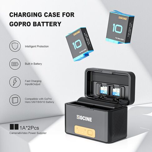 ZGCINE PS-G10 Mini Kit2، حقيبة شحن بطارية كاميرا الحركة المحمولة مع بطاريتين بديلتين لـ Hero 12/11/10/9 in Kuwait