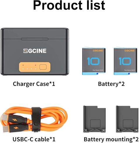 ZGCINE PS-G10 Mini Kit2، حقيبة شحن بطارية كاميرا الحركة المحمولة مع بطاريتين بديلتين لـ Hero 12/11/10/9 in Kuwait