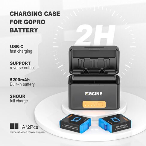 ZGCINE PS-G10 Mini Kit2، حقيبة شحن بطارية كاميرا الحركة المحمولة مع بطاريتين بديلتين لـ Hero 12/11/10/9 in Kuwait