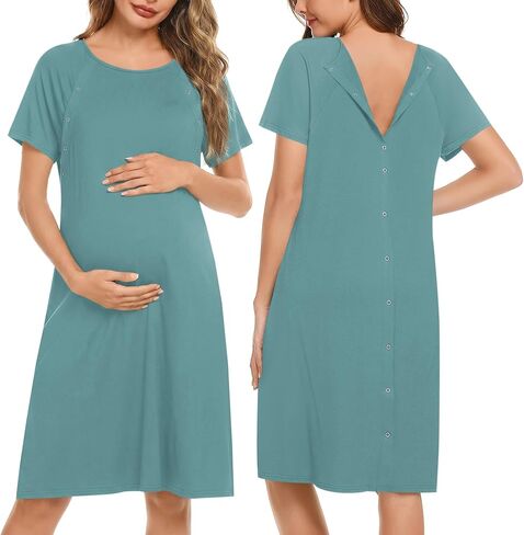 Ekouaer Women’s Nursing/Delivery/Labor/Hospital Nightdress Short Sleeve Maternity Nightgown with Button S-XXL in Kuwait