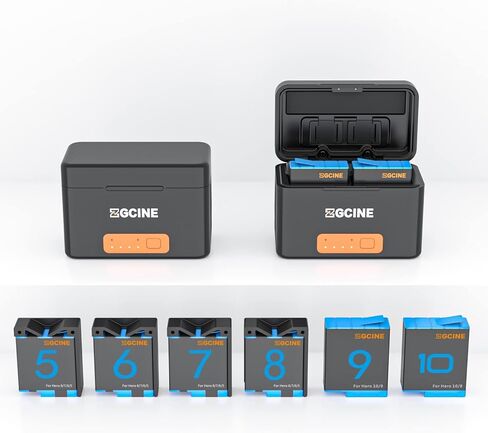 ZGCINE PS-G10 Mini Kit2، حقيبة شحن بطارية كاميرا الحركة المحمولة مع بطاريتين بديلتين لـ Hero 12/11/10/9 in Kuwait