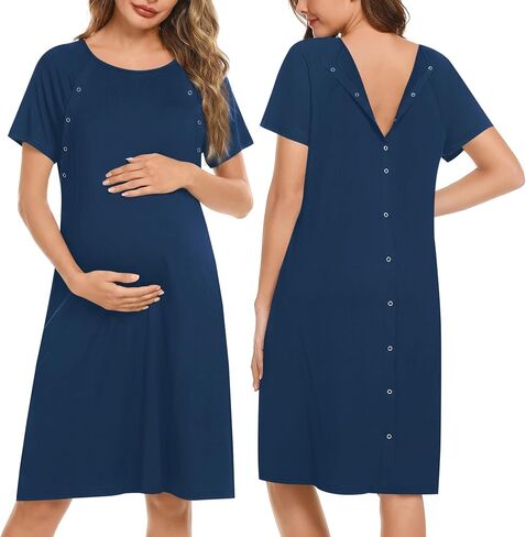 ثوب نوم نسائي للرضاعة/التسليم/العمل/المستشفى من Ekouaer بأكمام قصيرة مع زر S-XXL in Kuwait