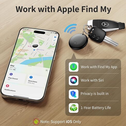 2026 علامات تعقب الهواء - 4 حزم جهاز تعقب بلوتوث لـ Apple Find My app (iOS فقط) الباحث عن المفاتيح، العلامة الذكية، محدد موقع العناصر للأمتعة، حقيبة الظهر، حقائب السفر، بطارية قابلة للاستبدال (أسود، 4 عبوات) in Kuwait