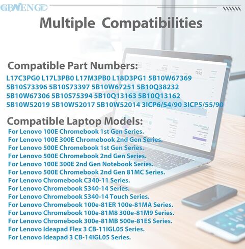 L17L3PB0 L17M3PB0 L17C3PG0 L18D3PG1 11.4V 42Wh/3685mAh بطارية الكمبيوتر المحمول لينوفو Chromebook 100e 300e 500e 500e-81ES 300e-81MB 100e-81ER 100e-81MA C340-11 سلسلة S340-14 100E in Kuwait