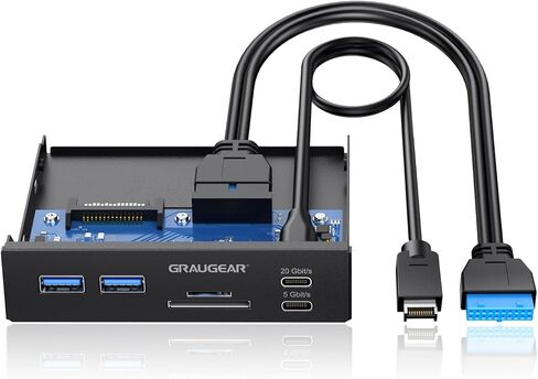 GRAUGEAR 3.5 Inch Front Panel USB C Hub, SD/microSD Internal Card Reader, 10Gbps USB3.2, 20-pin Type-E Key-A & USB3.0 Header & SATA Power [G-MP01CR] in Saudi Arabia
