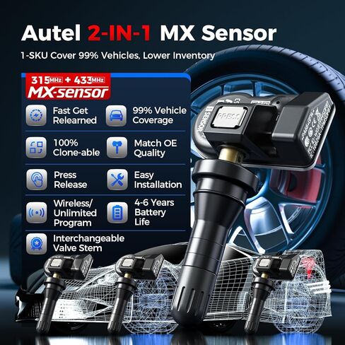 Autel TPMS Sensors MX-Sensor 2 in 1 TPS218 (315MHz + 433MHz) مستشعر نظام مراقبة ضغط الإطارات على مستوى OE لـ 99% من المركبات الرئيسية SAE Standard J1205/J1206/J2657 (الجذع المطاطي الكمية من 4) in Kuwait