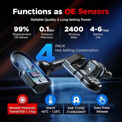 Autel TPMS Sensors MX-Sensor 2 in 1 TPS218 (315MHz + 433MHz) مستشعر نظام مراقبة ضغط الإطارات على مستوى OE لـ 99% من المركبات الرئيسية SAE Standard J1205/J1206/J2657 (الجذع المطاطي الكمية من 4) in Kuwait