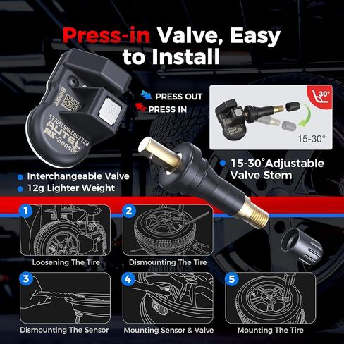 Autel TPMS Sensors MX-Sensor 2 in 1 TPS218 (315MHz + 433MHz) مستشعر نظام مراقبة ضغط الإطارات على مستوى OE لـ 99% من المركبات الرئيسية SAE Standard J1205/J1206/J2657 (الجذع المطاطي الكمية من 4) in Kuwait