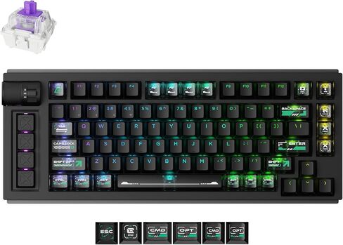 لوحة مفاتيح ألعاب LEMOKEY L1 HE 75% Hall Effect RGB، هيكل ألومنيوم كامل، اتصال ثلاثي الأوضاع، مشغل سريع وتشغيل قابل للتعديل، قابل للتبديل السريع، مكون الويب، مع مقبض، لنظامي التشغيل Windows وMac in Kuwait