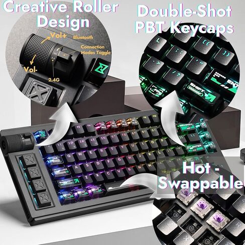لوحة مفاتيح ألعاب LEMOKEY L1 HE 75% Hall Effect RGB، هيكل ألومنيوم كامل، اتصال ثلاثي الأوضاع، مشغل سريع وتشغيل قابل للتعديل، قابل للتبديل السريع، مكون الويب، مع مقبض، لنظامي التشغيل Windows وMac in Kuwait