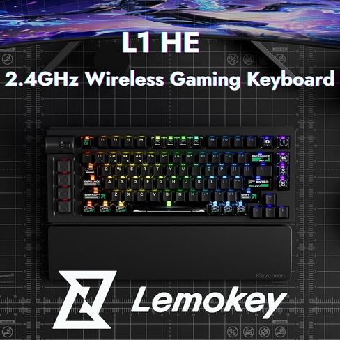 لوحة مفاتيح ألعاب LEMOKEY L1 HE 75% Hall Effect RGB، هيكل ألومنيوم كامل، اتصال ثلاثي الأوضاع، مشغل سريع وتشغيل قابل للتعديل، قابل للتبديل السريع، مكون الويب، مع مقبض، لنظامي التشغيل Windows وMac in Kuwait