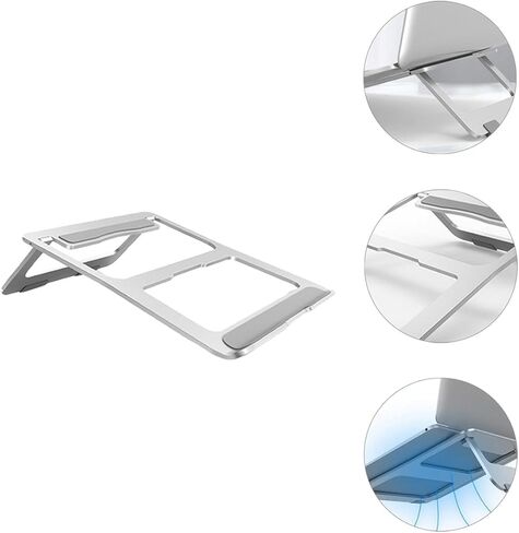 Aluminum Alloy Folding Laptop Cooling Rack Stand, Portable Hollow Notebook Holder for Home Office Use, Silver Compact Computer Support Tray in Kuwait
