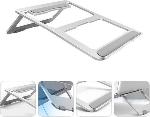Aluminum Alloy Folding Laptop Cooling Rack Stand, Portable Hollow Notebook Holder for Home Office Use, Silver Compact Computer Support Tray in Kuwait