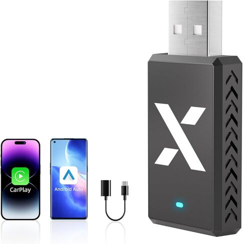 محول CarPlay Android التلقائي 2 في 1، شرائح مزدوجة، دونجل تشغيل السيارة بفتحة تهوية حرارية، USB-A وC، متوافق مع CarPlay السلكية المثبتة في المصنع وميزات AA للسيارة من عام 2016، لهواتف iPhone وAndroid in Kuwait