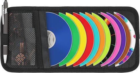 Car CD Case Holder Car Visor CD Holder DVD Vehicle Visor Storage Orangizer Large Capacity Sun Visors Organizer for CDs Visors Case with 12 DVD Storage Sleeves Mesh Pocket Pen Holders and Elastic Strap in Kuwait